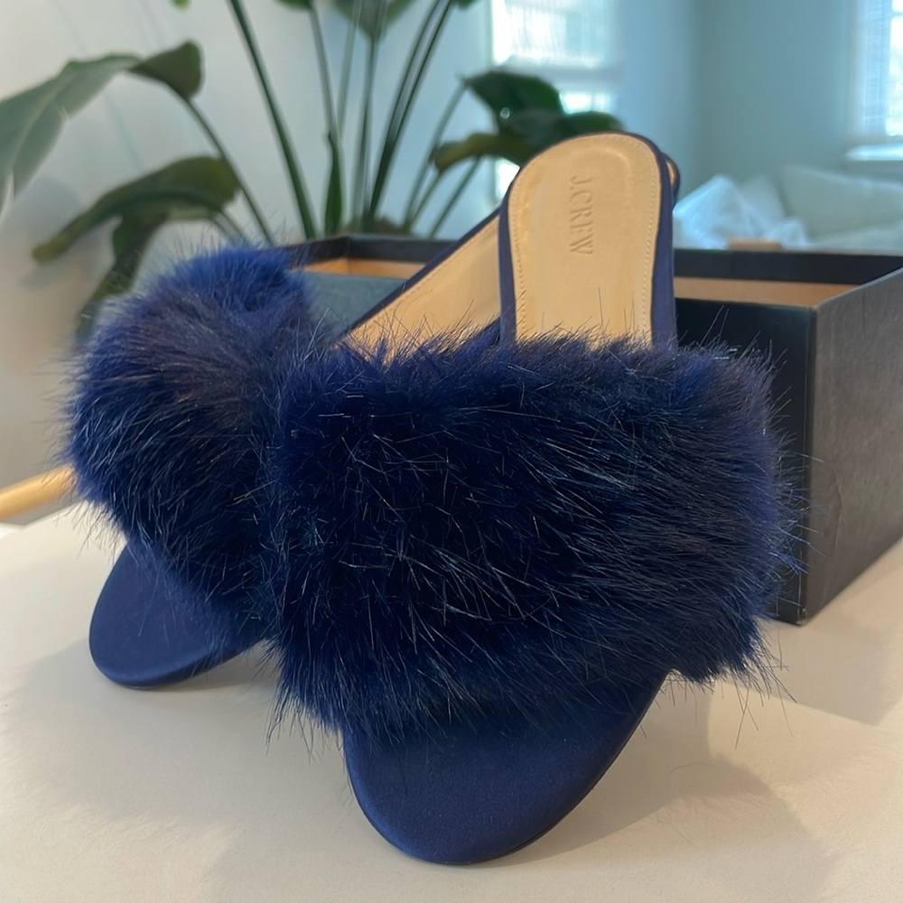 J. Crew Furry Slides in Antique Navy 8